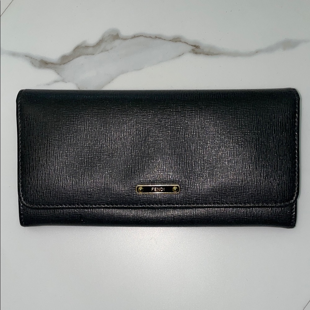 Fendi Black Textured Leather Clutch
